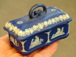 Antique WEDGWOOD Blue Dipped Jasperware MATCH BOX & STRIKER / Holder VESTA Safe 2