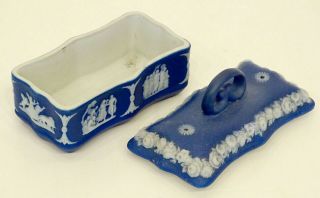 Antique WEDGWOOD Blue Dipped Jasperware MATCH BOX & STRIKER / Holder VESTA Safe 5