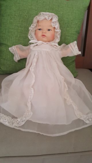 Vintage Horsman 1972 Cloth Plastic Doll Orig.  White Christening Dress,  Socks,  Hat