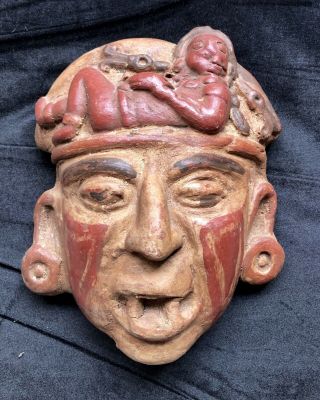 Mayan Aztec Pre - Columbian Terracotta Ancient Artifact Head Mask