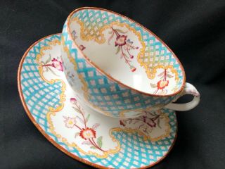French Blue Floral Sarreguemines Hand Painted Cup And Saucer 19th Century