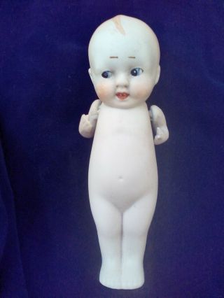 Antique All Porcelain Bisque Boy Doll,  Frozen Body,  Jointed Arms 5.  5 "