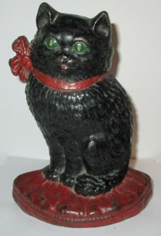 Antique Hubley 18 Black Cat With Bow Cast Iron Doorstop