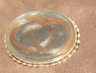 Large Antique 10k Gold Brown Human Hair Victorian Mourning Pin Brooch 1800s