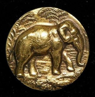 Antique Vtg Button Elephant In 1 Piece Stamped Brass 3/4 V