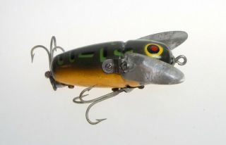 Vintage Heddon Crazy Crawler Wood Fishing Lure Bullfrog Color
