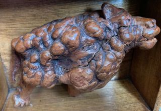 Hand Carved Burl Wood Sheep Buffalo Lion Dog Figure Sculpture Primitive Folk Art 5