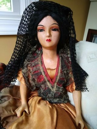 Vintage Spanish Lady Boudoir Doll Composition Face And Limbs 28 "
