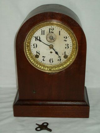 Antique Seth Thomas Mantle / Shelf Alarm Clock Dings Chimes & Alarm