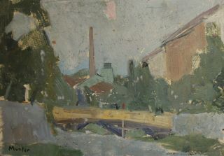 Antique German Expressionist Landscape Oil Painting Signed Munter