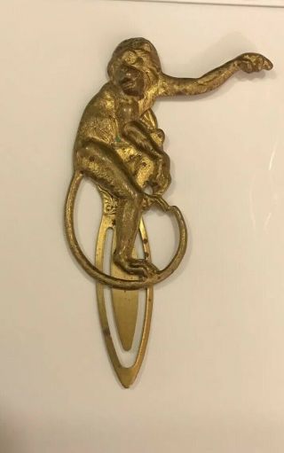 Antique Brass Monkey Book Funky Marker With Pointer Finger