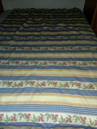 Vintage Country Style Cherry Curtains Blue Check Pattern Set Of 2 Homemade