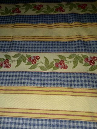 Vintage Country Style Cherry Curtains Blue Check Pattern Set Of 2 Homemade 2