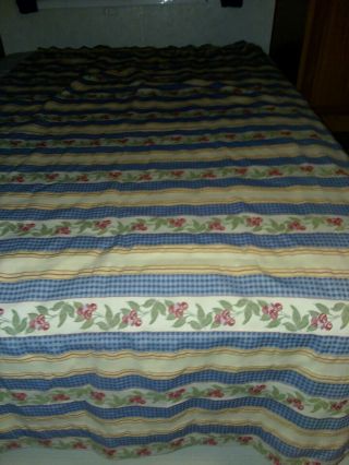 Vintage Country Style Cherry Curtains Blue Check Pattern Set Of 2 Homemade 3