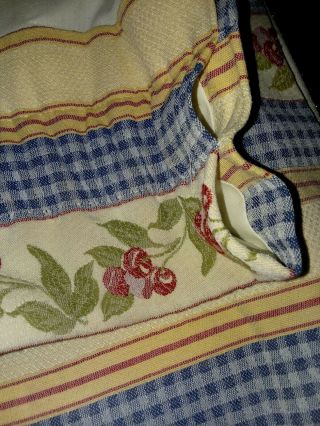Vintage Country Style Cherry Curtains Blue Check Pattern Set Of 2 Homemade 5