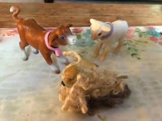 Vintage Barbie Kelly Doll Barnyard Pets Lamb Cow Bobble Heads Dog