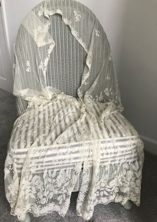 Long Antique Vintage Net Lace Stole