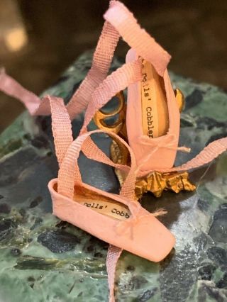Miniature Dollhouse Artisan Pink Leather Silk Ballet Toe Shoes The Dolls Cobbler