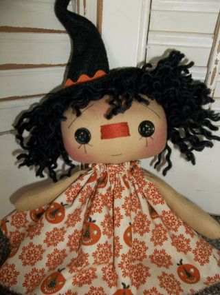 Primitive Folk Art Raggedy Ann Annie Halloween Witch Doll Jol