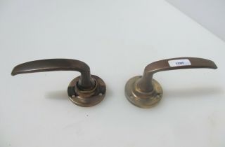 Vintage Bronze Lever Door Handles Round Plates Old Brass