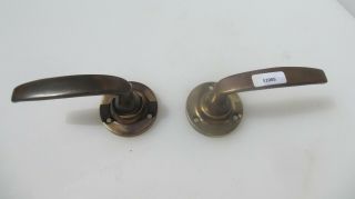 Vintage Bronze Lever Door Handles Round Plates Old Brass 2