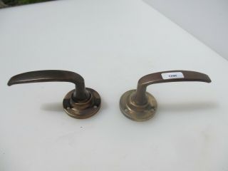 Vintage Bronze Lever Door Handles Round Plates Old Brass 3