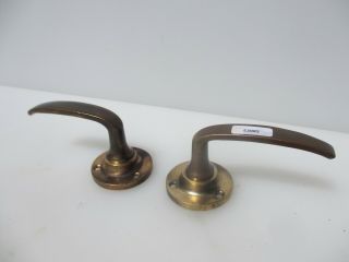 Vintage Bronze Lever Door Handles Round Plates Old Brass 6