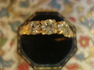 Very Pretty Antique Edwardian: Sparkling Crystals Stones; 22 Ct Gold Plated Ring