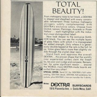 1966 Dextra Surfboard Ad/costa Mesa