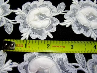 15 Yards Vintage Embroidered Organza Cotton Batting Stuffed Floral Lace Applique