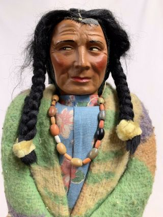 Antique 15 1/2” Tall Composition & Wood Skookum Indian Brave Doll