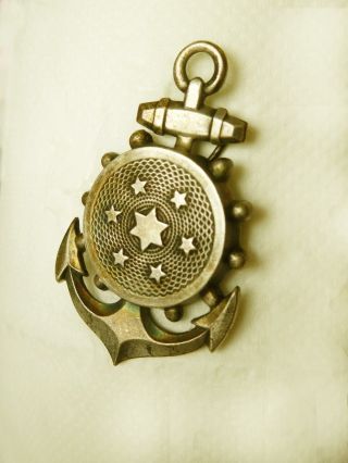 Antique French Anchor & Stars Combined Metal Lapel Pin / Pendant Sailor Nautical