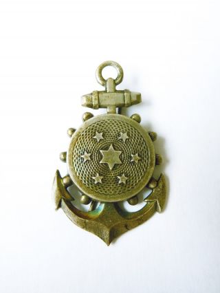 Antique French Anchor & Stars combined Metal Lapel Pin / Pendant Sailor Nautical 2