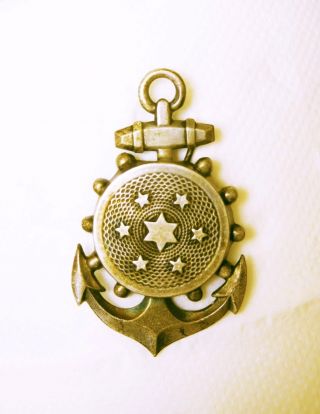 Antique French Anchor & Stars combined Metal Lapel Pin / Pendant Sailor Nautical 5