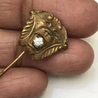 Antique Victorian Gold Plated Lion Head Paste Rhinestones Stick Pin