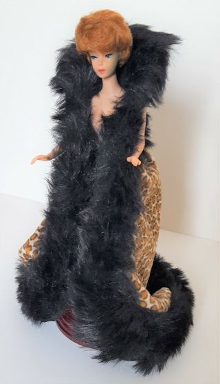 Vintage 1960s Barbie Clone Doll Faux Fur Cape Leopard Print W/black Trim