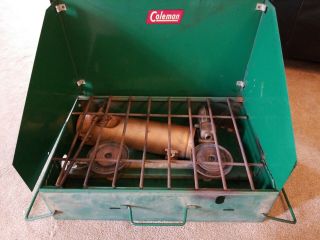 Vintage Coleman Double Burner Camping Stove Model 425 With Gold Tank