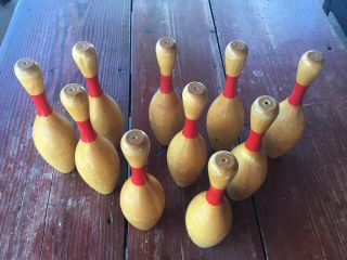 Vintage Wood Bowling Pins With Ball 3