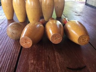 Vintage Wood Bowling Pins With Ball 4