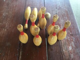 Vintage Wood Bowling Pins With Ball 5