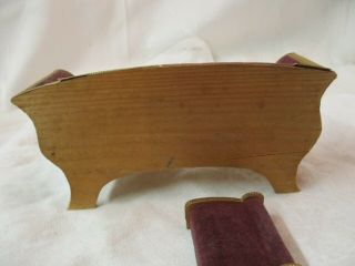 Vintage wooden Doll House Furniture Couch Footstool Velvet covered 3
