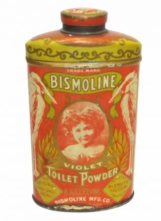 Antique Bismoline Violet Toilet Powder A.  A.  Lefevre Advertising Tin Can Jar