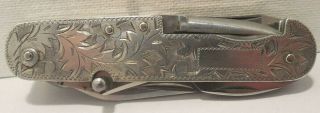 Vintage - Sterling Silver/925 - Ornate Design - Utility - Pocket Knife 2