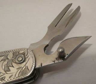 Vintage - Sterling Silver/925 - Ornate Design - Utility - Pocket Knife 4