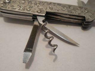 Vintage - Sterling Silver/925 - Ornate Design - Utility - Pocket Knife 8