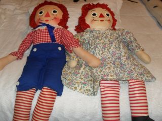 Vintage Knickerbocker Raggedy Ann And Andy Dolls Pair 32 Inches