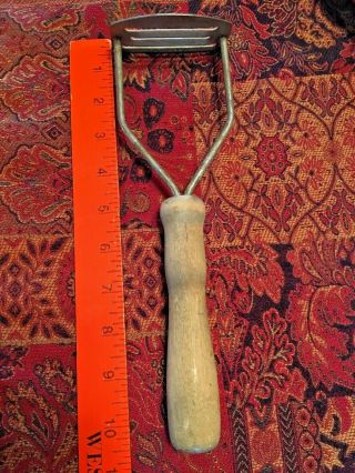 Antique Potato Masher,  Wooden Handle,  Slotted Metal Head,  Dated 7 - 3 - 1917,  Good. 3