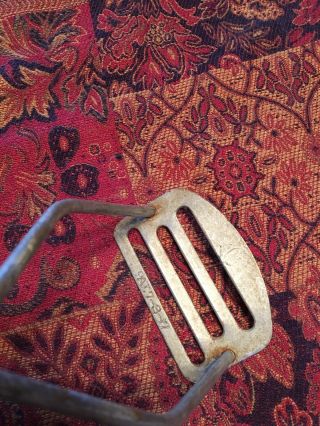 Antique Potato Masher,  Wooden Handle,  Slotted Metal Head,  Dated 7 - 3 - 1917,  Good. 4