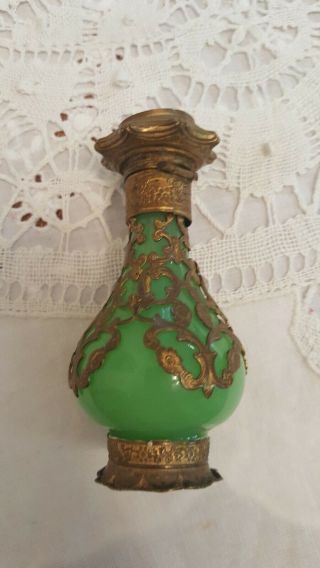 Arc De Triomphe? Gold Enameled Over Green French Perfume Bottle