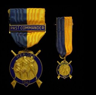 Wwii Us National Sojourners Heroes Of 76 Medal W/ Miniature – Masonic Order